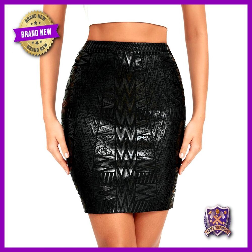Leather Metallic High Waist Bandage Skirt Mini Pencil Office Night Out